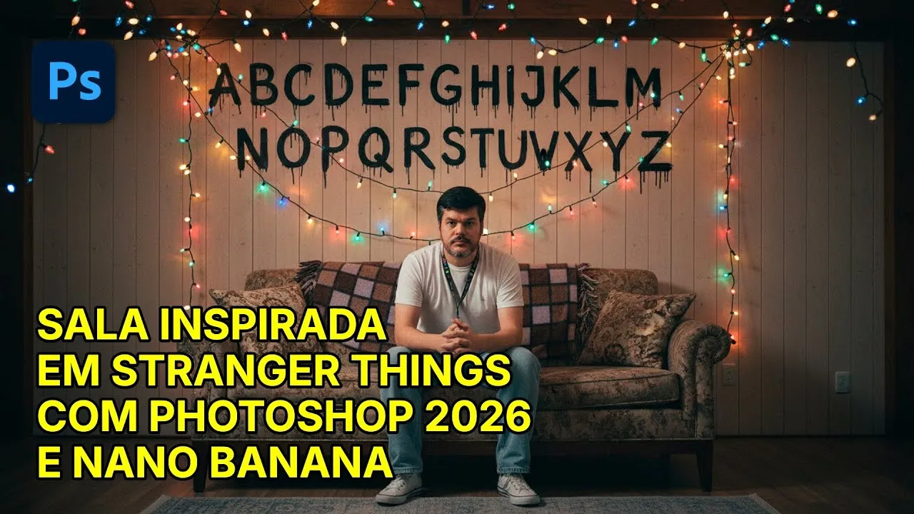 Como Recriar a Sala com Letras de Stranger Things no Photoshop 2026 usando Nano Banana | ::Tutoriais Photoshop::